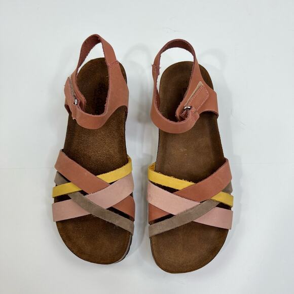 Bio-Gold Colorful Pastel Cross Strap Leather Slip On Sandals Womens Size 7.5 - Picture 13 of 13